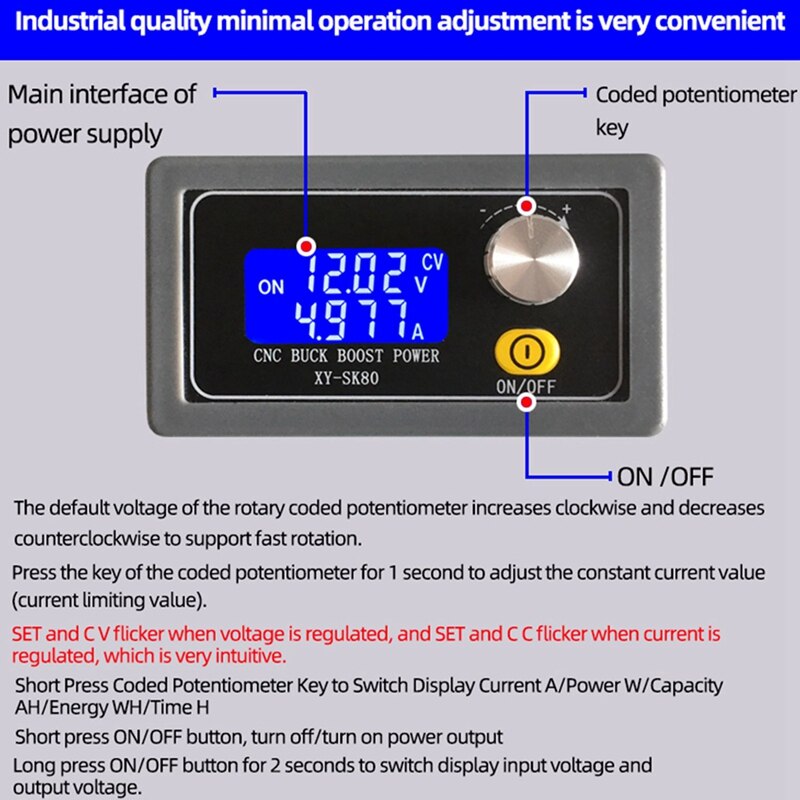 SK80 DC Buck Boost Converter CC CV 0,6-36V 5A módulo de potencia ajustable regulada fuente de alimentación de laboratorio