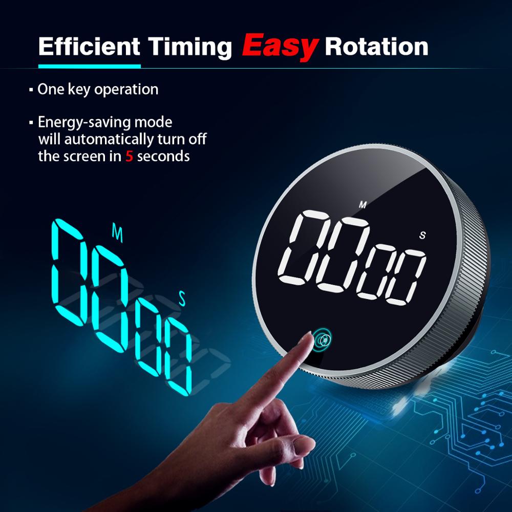 OVEKI LED Magnetic Digital Timer for Kitchen Cooking Shower Study Stopwatch Metal Knob Alarm Clock Manual Electronic Countdown