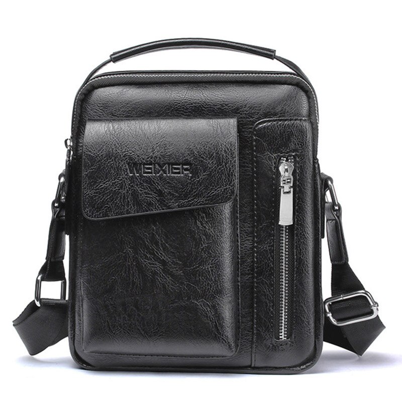 WEIXIER Effen Kleur Retro Stijl mannen PU Zacht Materiaal Classic Eenvoudige Messenger Bag Messenger Bag