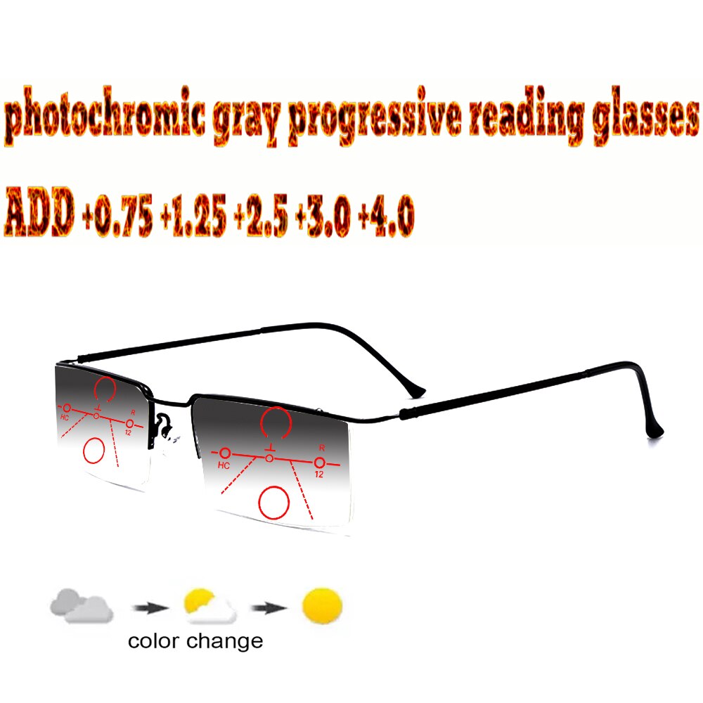 Gafas de lectura fotocromáticas para hombre, lentes de lectura multifocales progresivas, de negocios, cómodas con marco completo TR90 + 1,0 + 1,5 + 1,75 + 2,0 + 2,5 + 3 + 3,5 + 4: + 75