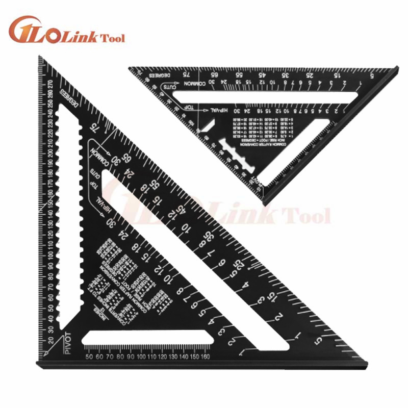 Angle Ruler 7/12 inch Metric Aluminum Alloy Triangular Measuring Ruler Woodwork Speed Square Triangle Angle Protractor Measuring