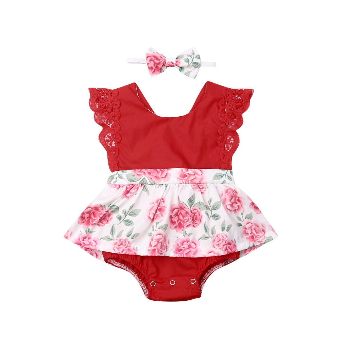 2 stuks babymeisjes bodysuit casual bloemenprint jumpsuit overall kinderkleding zomer bodysuit + hoofdband katoenen meisjes playsuit zonnepak: A / 3t