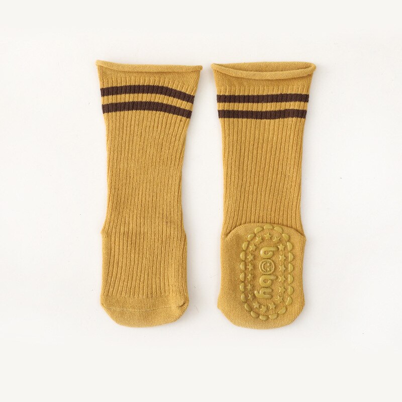 Calzini lunghi in cotone con suola antiscivolo inverno autunno tinta unita a righe 0-12 mesi calzini lunghi da bambina calzini da pavimento per interni: yellow