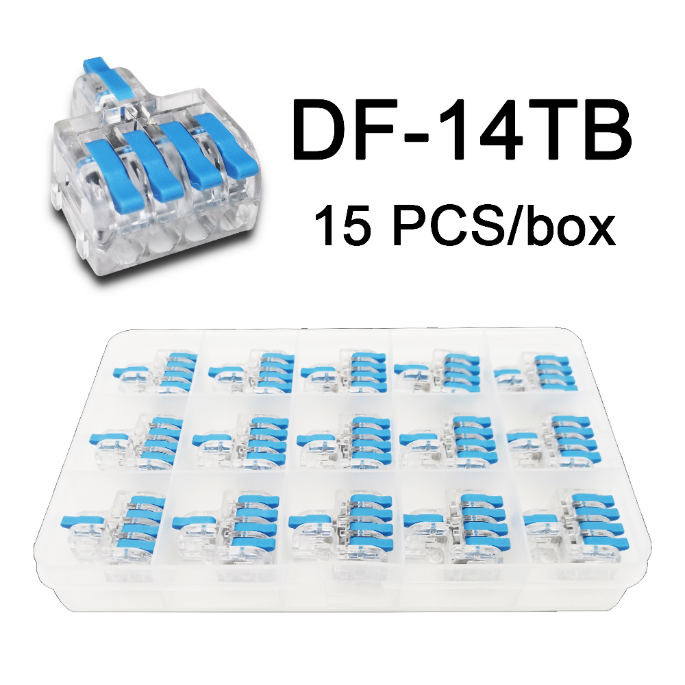 Mini Fast Boxed Wire Connector DF-12/13/14/15 Compact Conductor Spring Wiring Connector Conductor Push-in Terminal Block: 14 TB 15PCS
