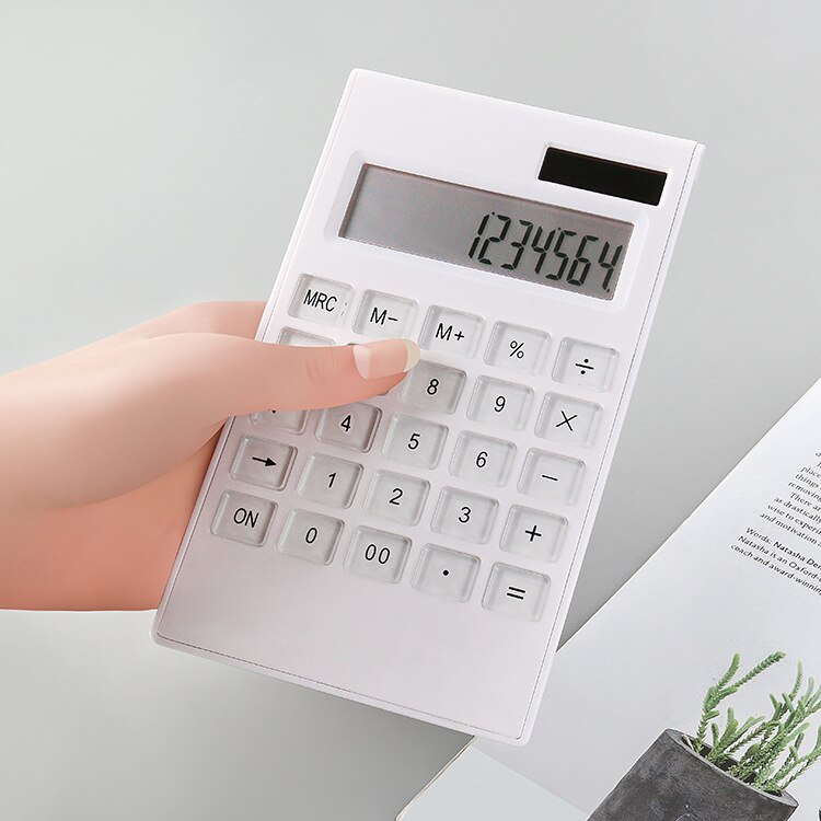 Portable Solar Powered Calculator 12 Bit Dual Power Solar Desktop Computer Thin Crystal Keypad White Calculator