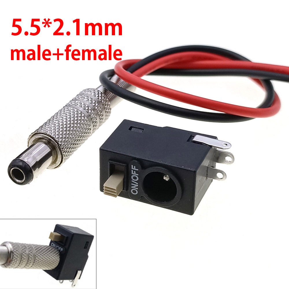 5.5*2.1mm 5.5*2.5mm DC Power Jack Socket 3A 12V DC Connectors Supply Socket Manual electric tool charging interface with NO/OFF: Ivory / Under 5Pcs