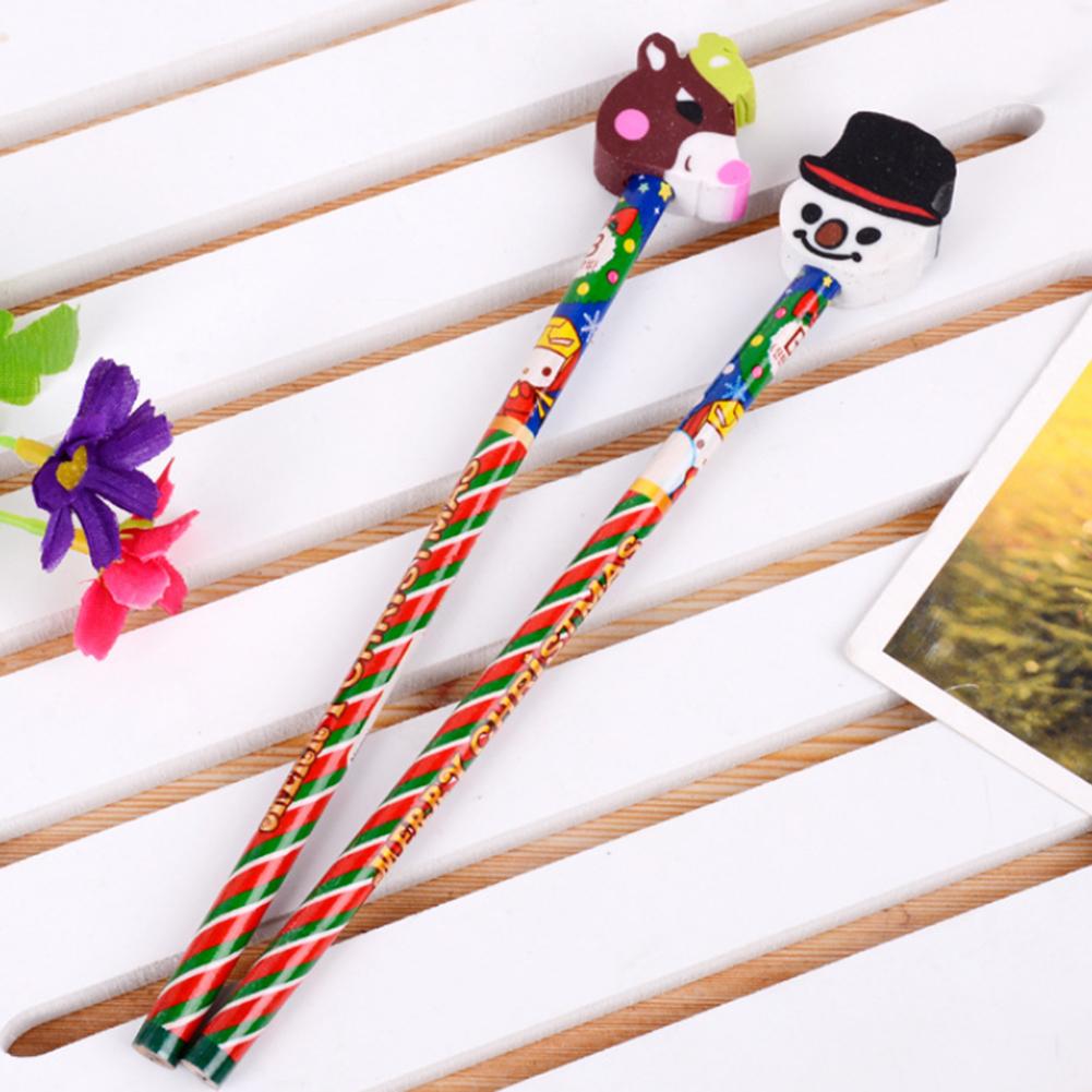 5PCS Cartoon Potlood Met Gum Kleurrijke Kerstcadeau Kleurrijke Kinderen Potlood