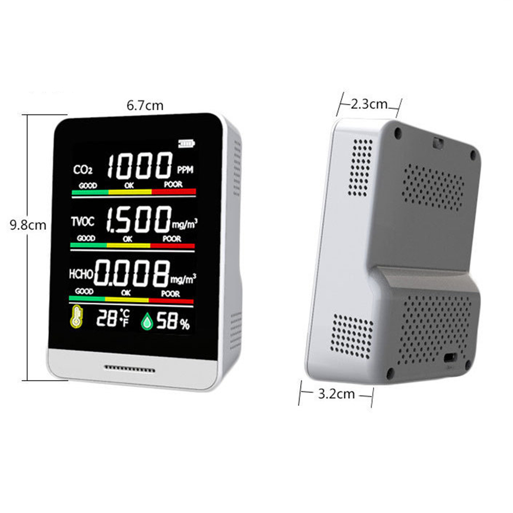 Portable Air Monitor USB Charging Air Detection Unit with Carbon Dioxide HCHO Monitoring Indoor Thermometer Hygrometer