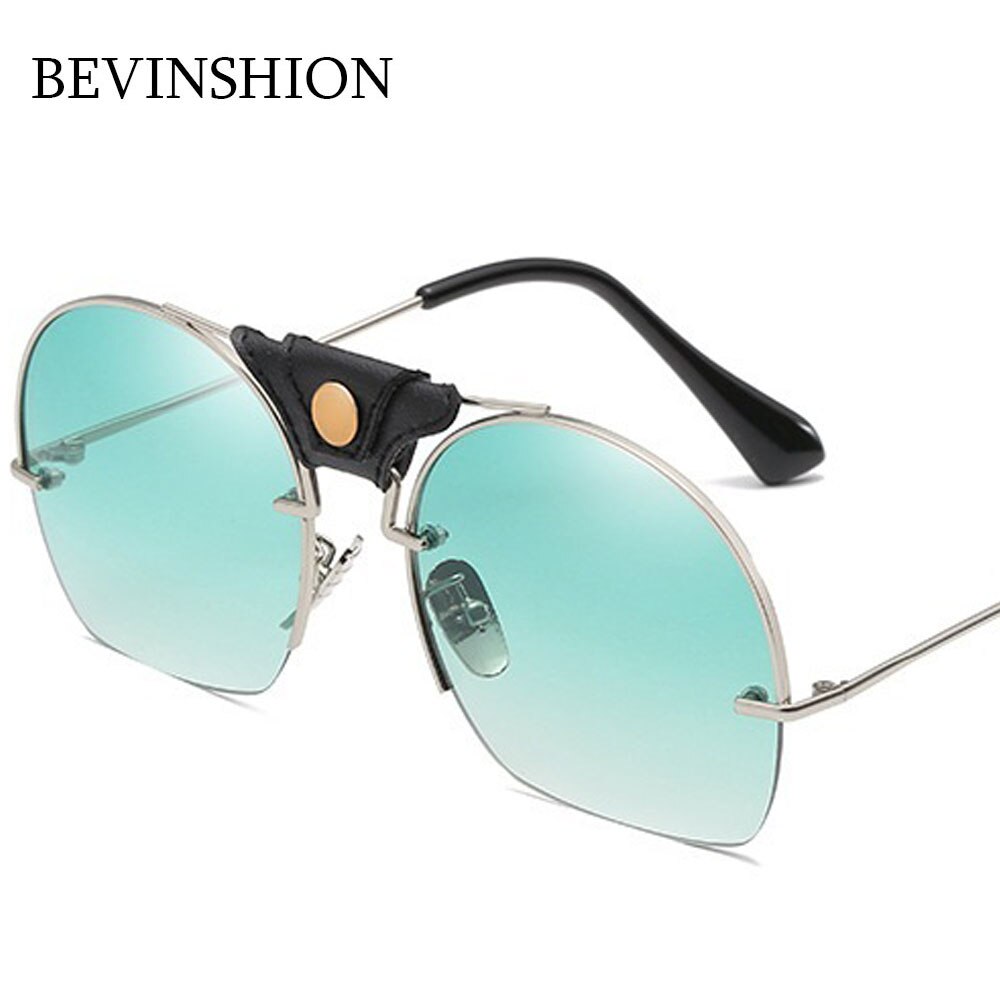 Gafas de sol de de Vintage de corte Semi-sin montura, hombres y mujeres de cuero para Gafas de sol, Gafas de sol con montura metálica, Gafas de sol masculinas Retro