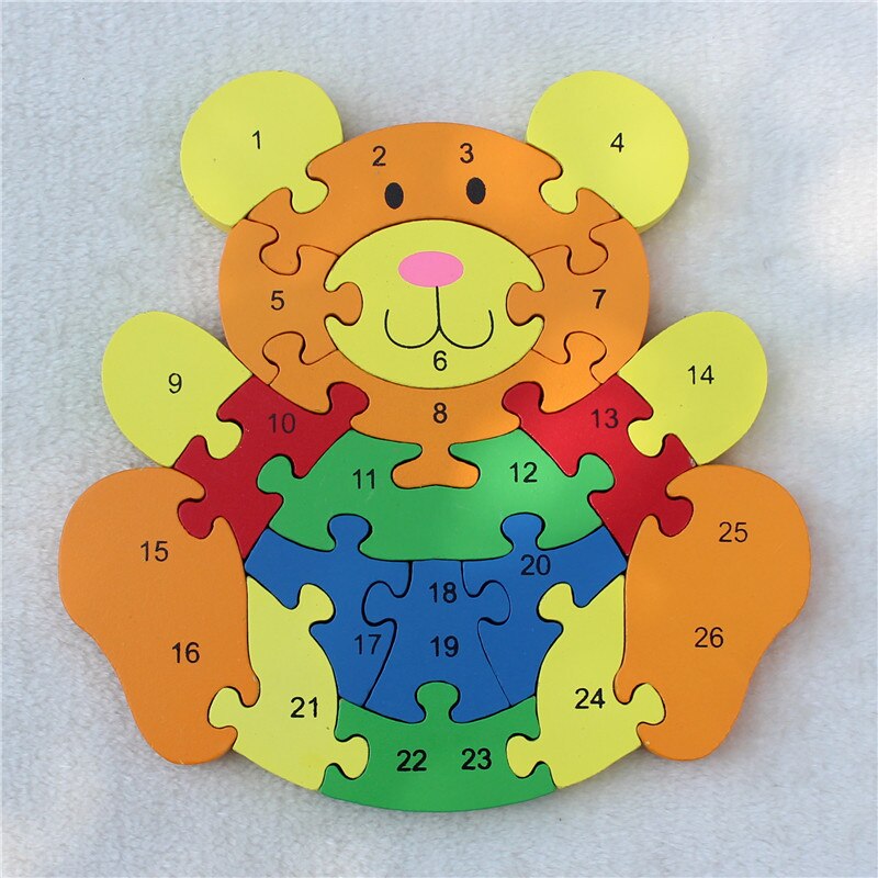 Wooden 3D Jigsaw Educational Toys Animals Elephant Cow Dinosaur Puzzle Wood Toys Kids Numbers Alphabetic Letters Learning Toys: Bear A