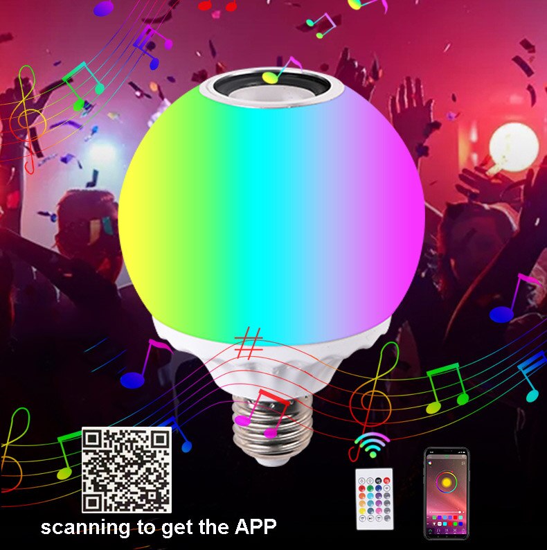 E27 Bluetooth Lautsprecher Globus Musik LED-lampe Lampe Hause KTV Schlafzimmer Drahtlose APP Kontrolle Dimmbare RGB Weiß Glühbirnen 110V 220V