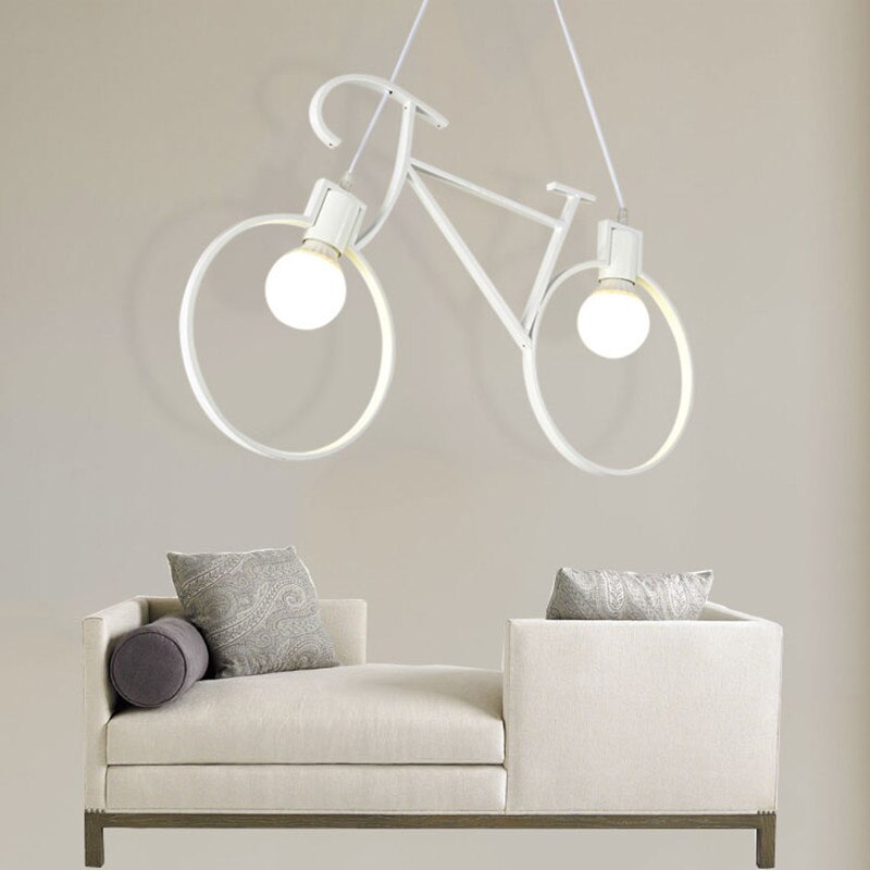 Retro Pendant Light Iron Bicycle Pendant Lamp Living Room Simple Restaurant Bar Industrial Kitchen Hanging Lamps: white