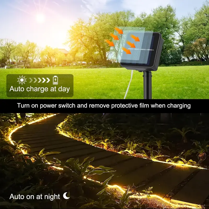 Solar led corda luzes tubo de fadas luz corda ao ar livre à prova dwaterproof água lâmpadas gramado 8 modo para casa jardim pátio casamento telhado decoração