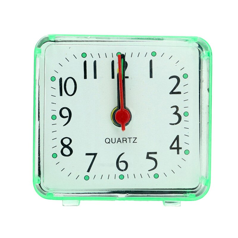 4Colors Square Small Bed Alarm Clock Transparent Crystal Case Compact Digital Alarm Clock Mini Children Student Desk Table Clock: Green