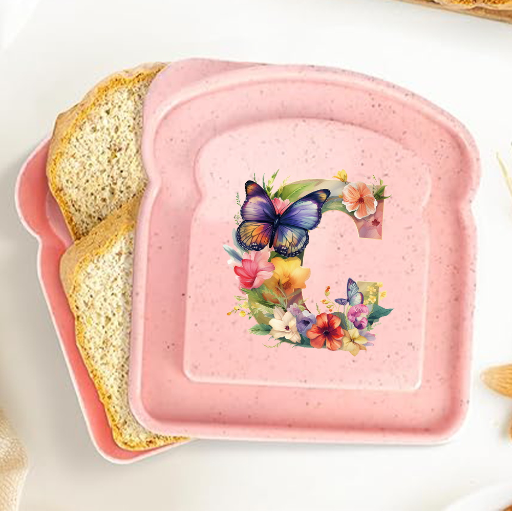 Caja de almacenamiento para tostadas y sándwiches con tapa, fiambrera portátil para alimentos, bolsa de almuerzo para pan, contenedor organizador Bento, patrón de letras de mariposa: violet