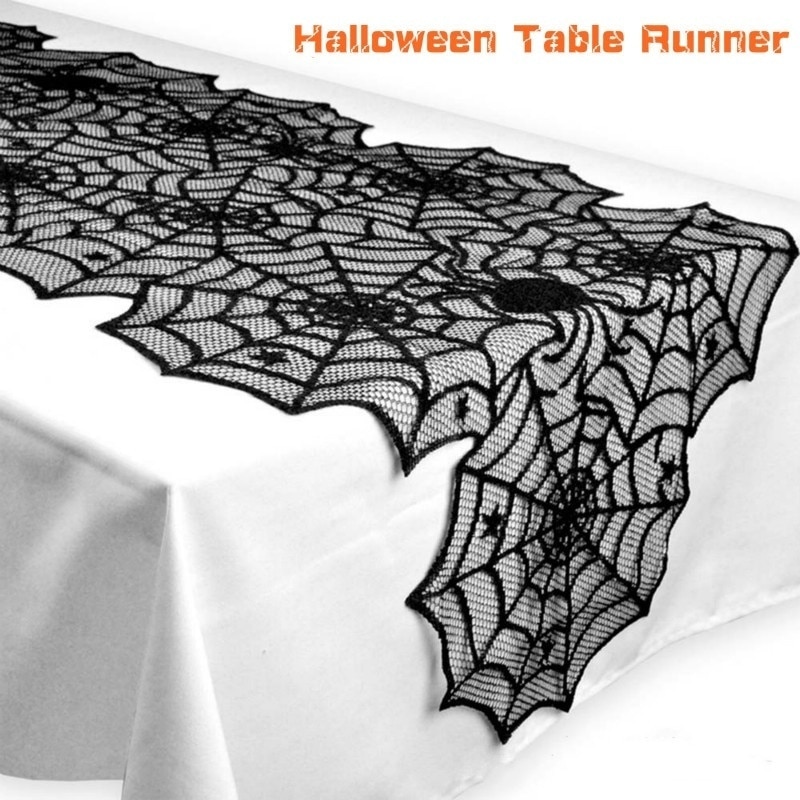 45x183cm Halloween Spider Web Table Runner Black Lace Tablecloth Halloween Table Decor Festival Party Supplies