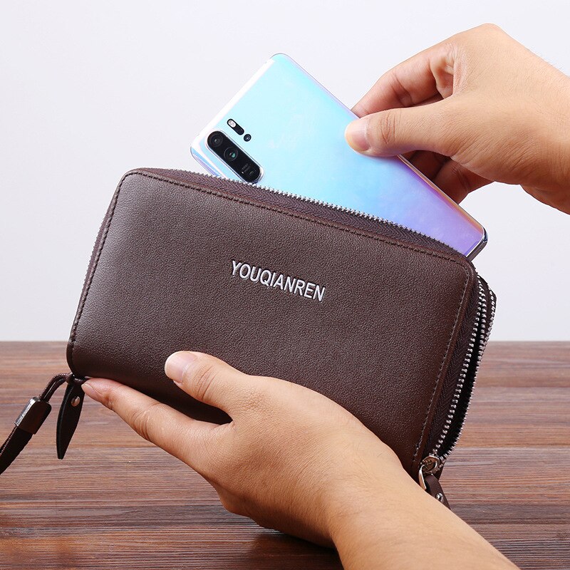 Mannen Lange Portemonnee Clutch Bag Zacht Lederen Business Rits Double-Layer Mobiele Telefoon Tas Multi-card Hand grab Bag Handtas