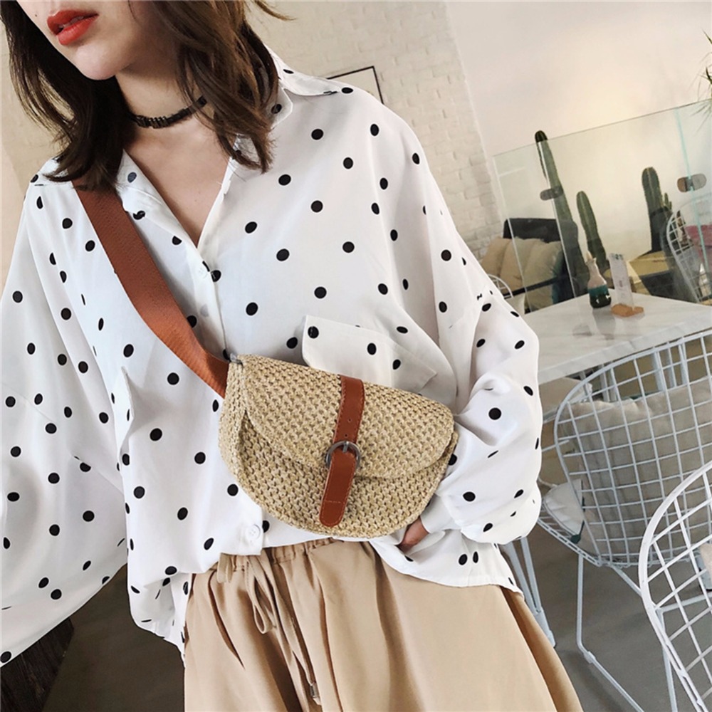 Women Half Circle Straw Bags Straw Waist Bags Fanny Beach Shoulder Messenger Bag Waist Pack Bags Bolsas Feminina Muje