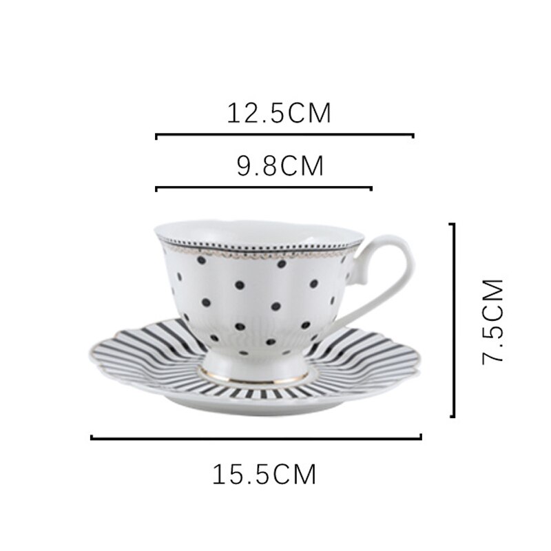 10inch Food Tray Gold Edge Dinnerware Set Polka Dot Dinner Plate Set Soup Dish Steak Flat Plate Flower Shape Breakfast Tableware: Black cup set