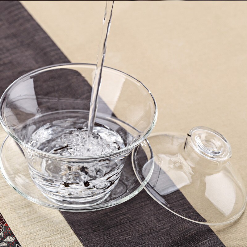 Taza de té de vidrio transparente grande para oficina, tazón de té individual y grueso resistente al calor con tapa