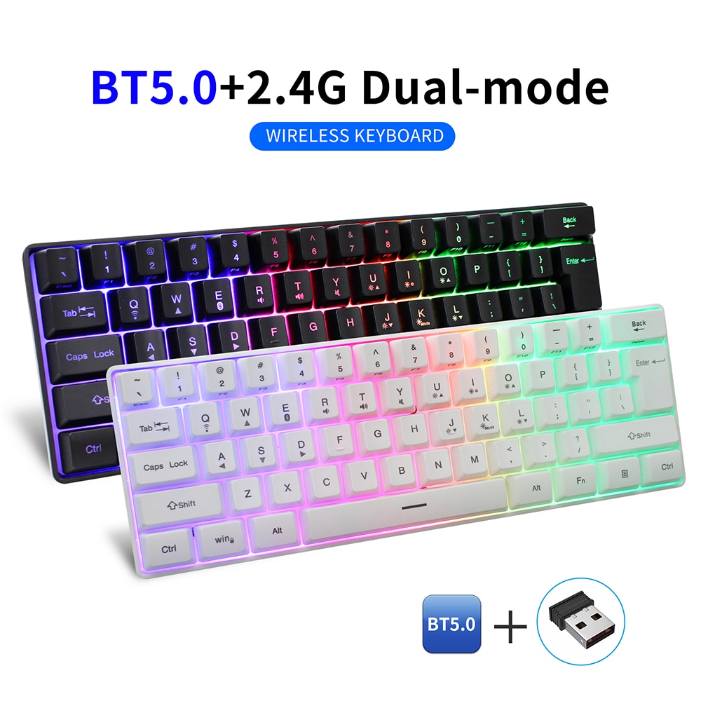Mini Portable 60% Keyboard Wireless Bluetooth 2.4G Dual mode RGB Backlight Gaming Keyboard SK61 For Desktop PK gk61 keyboard