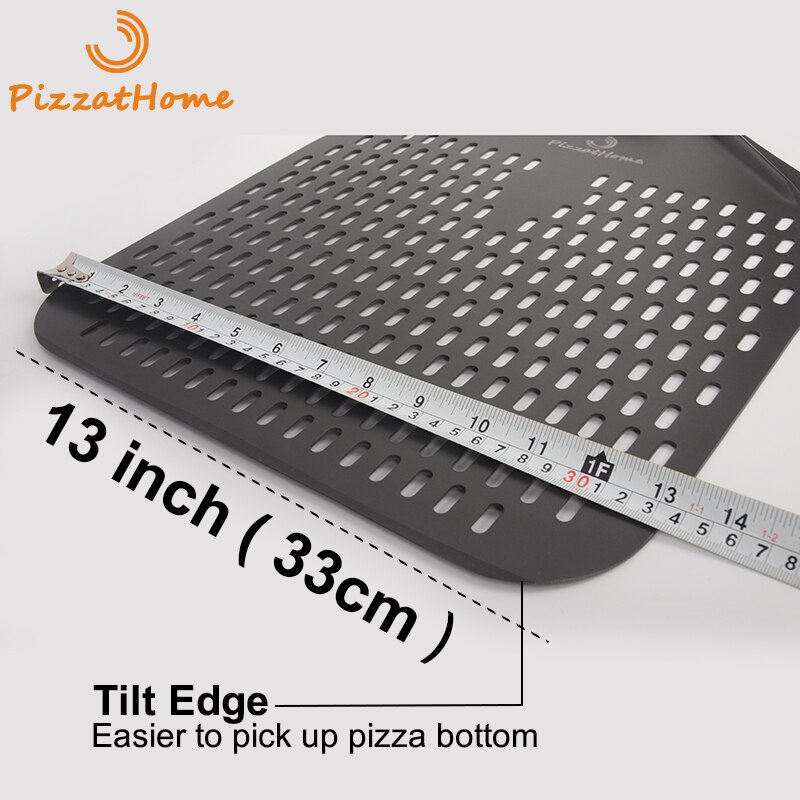 Pizzathome 13 Inch Harde Coating Geperforeerde Pizza Schil Rechthoekige Pizza Schop Aluminium Pizza Schil Paddle Korte Pizza Tool