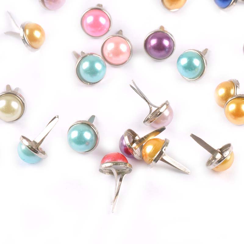 Mix farve perle fastener brad til scrapbog udsmykning metal håndværk brads gør-det-selv sko tilbehør boligindretning 20 stk 9 x 15mm c2237
