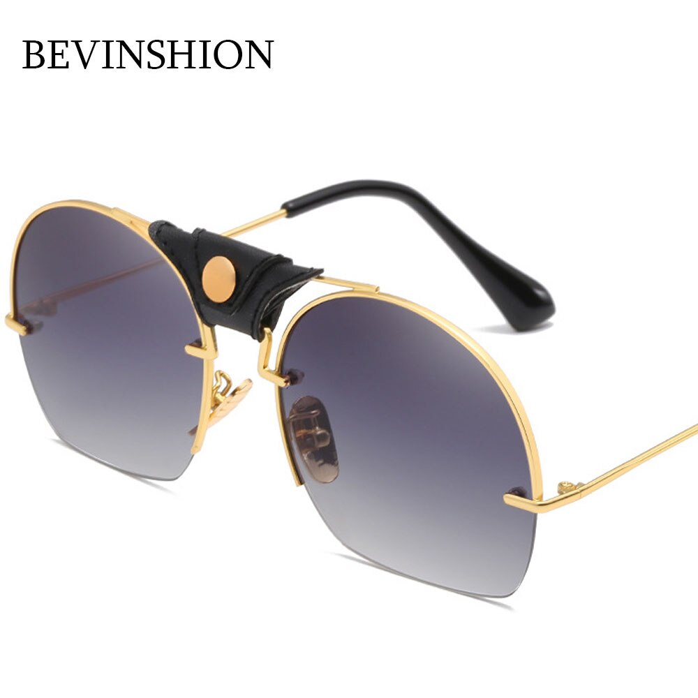 Gafas de sol de de Vintage de corte Semi-sin montura, hombres y mujeres de cuero para Gafas de sol, Gafas de sol con montura metálica, Gafas de sol masculinas Retro