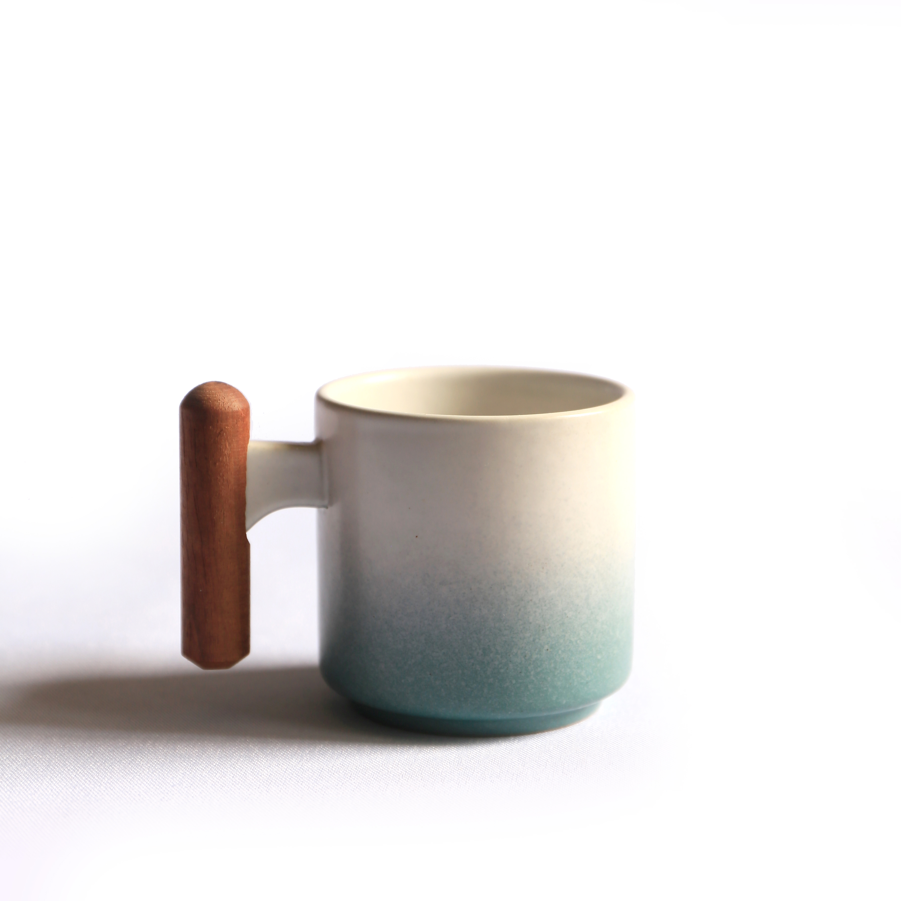 Handmade Ceramic Coffee Mug with Wooden Handle - Retro Tea Cup, Office Water Cup Filter , Unique Birthday: light green