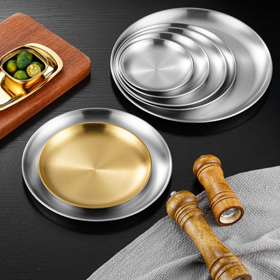 Plate tray, dining tray, steak plate, barbecue plate, Korean stainless steel circular barbecue plate