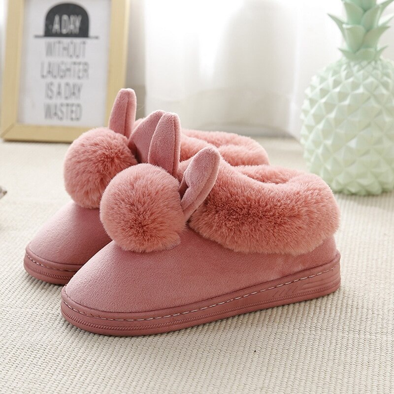 Chaussons pour femmes chaussures maison hiver dames décontracté automne mignon décontracté fourrure peluche lapin femelle pantoufle confort femme intérieur doux 20