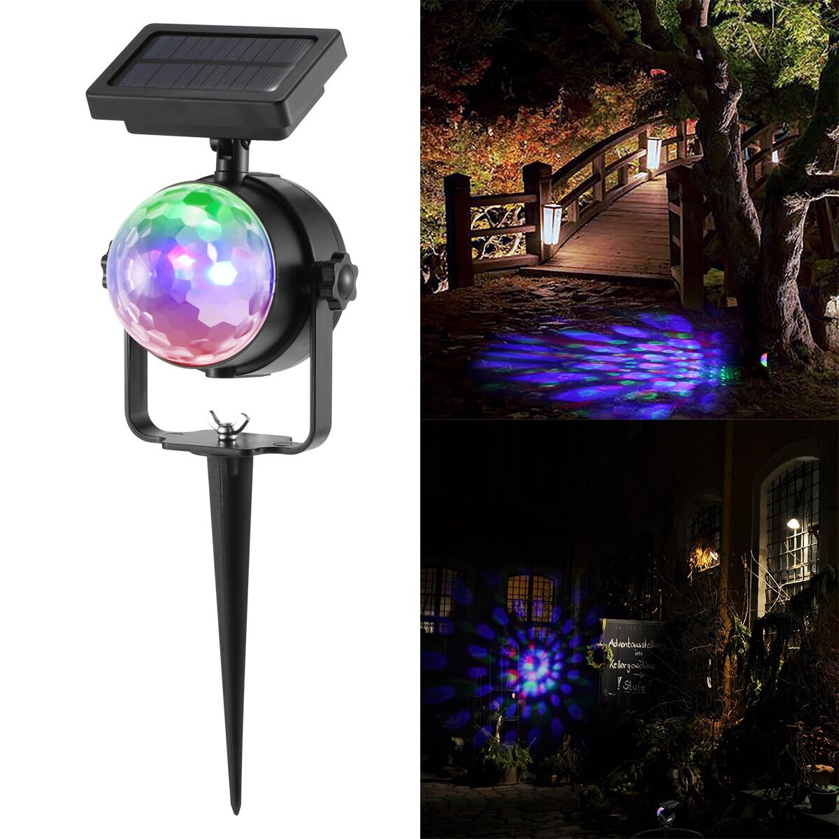 Solar Projector Power LED Projection Light Rotary Spotlight Moving Lawn Lamp For Outdoor Garden Yard Waterproof Lighting