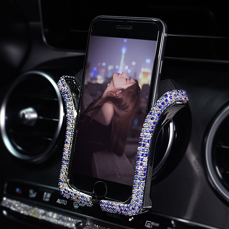 Universele Auto Telefoon Houder Met Bing Kristal Strass Auto Air Vent Mount Clip Mobiele Telefoon Houder Voor Iphone Samsung Auto houder
