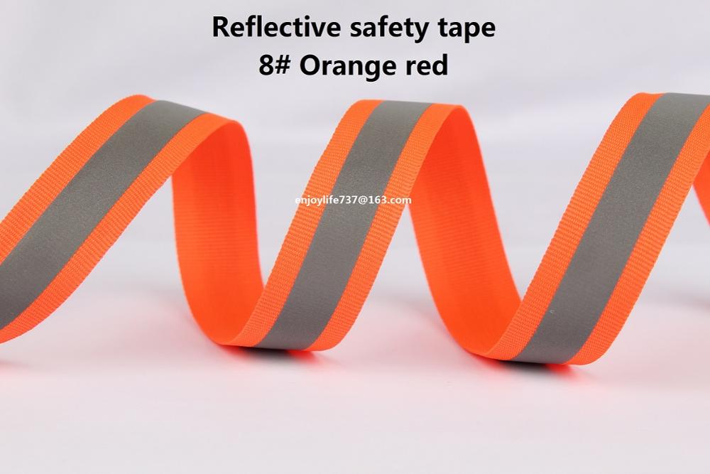 3/4 "(2 cm) breed 50 meter lang een rol speciale reflecterende singels lint (Fluorescerend groen, wit, zwart, geel, gouden, orange): orange red