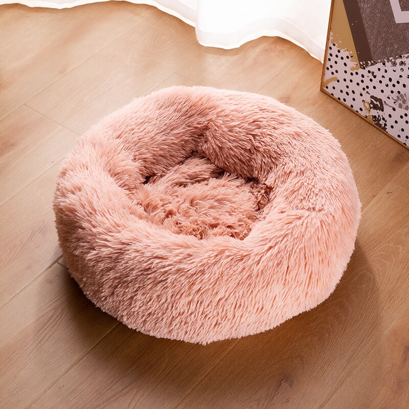 Pyöreä kissan sänky talo pehmeä kissan sänky kennel lemmikkikoiran sänky pienille koirille kissat pesä pitkä pehmo talvi lämmin makuupussi pentumatto: Vaaleanpunainen / L50cm