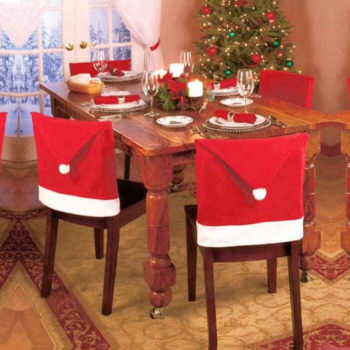 Kerstmuts Stoelbekleding Kerst Decor Diner Stoel Xmas Cap Sets Niet-geweven Diner Tafel Rode Hoed Stoel Terug covers Voor Thuis