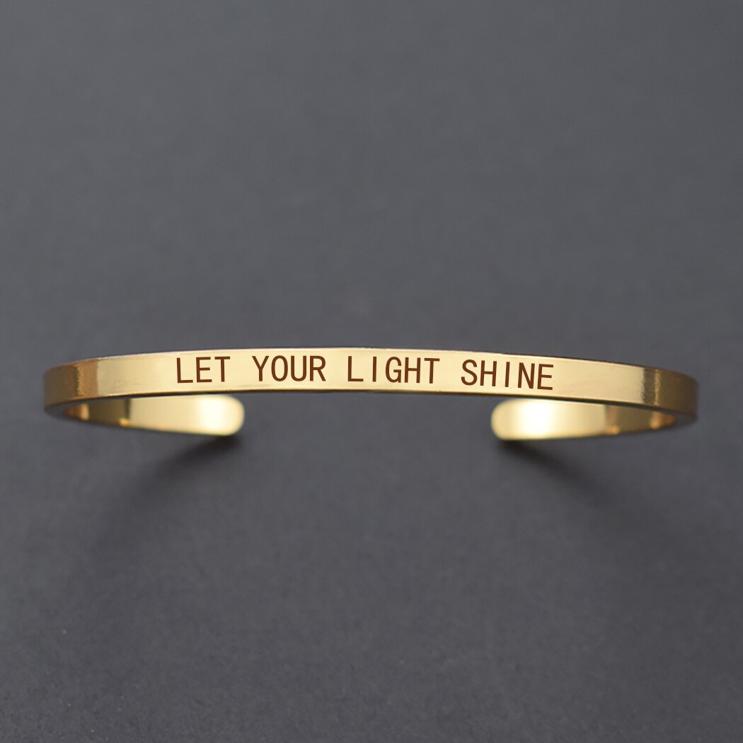 Laat Uw Licht Glans Gegraveerd Manchet Armband Inspirational Quotes Armband Inspirational Sieraden Voor Vrouwen Kerstcadeaus: GOLD