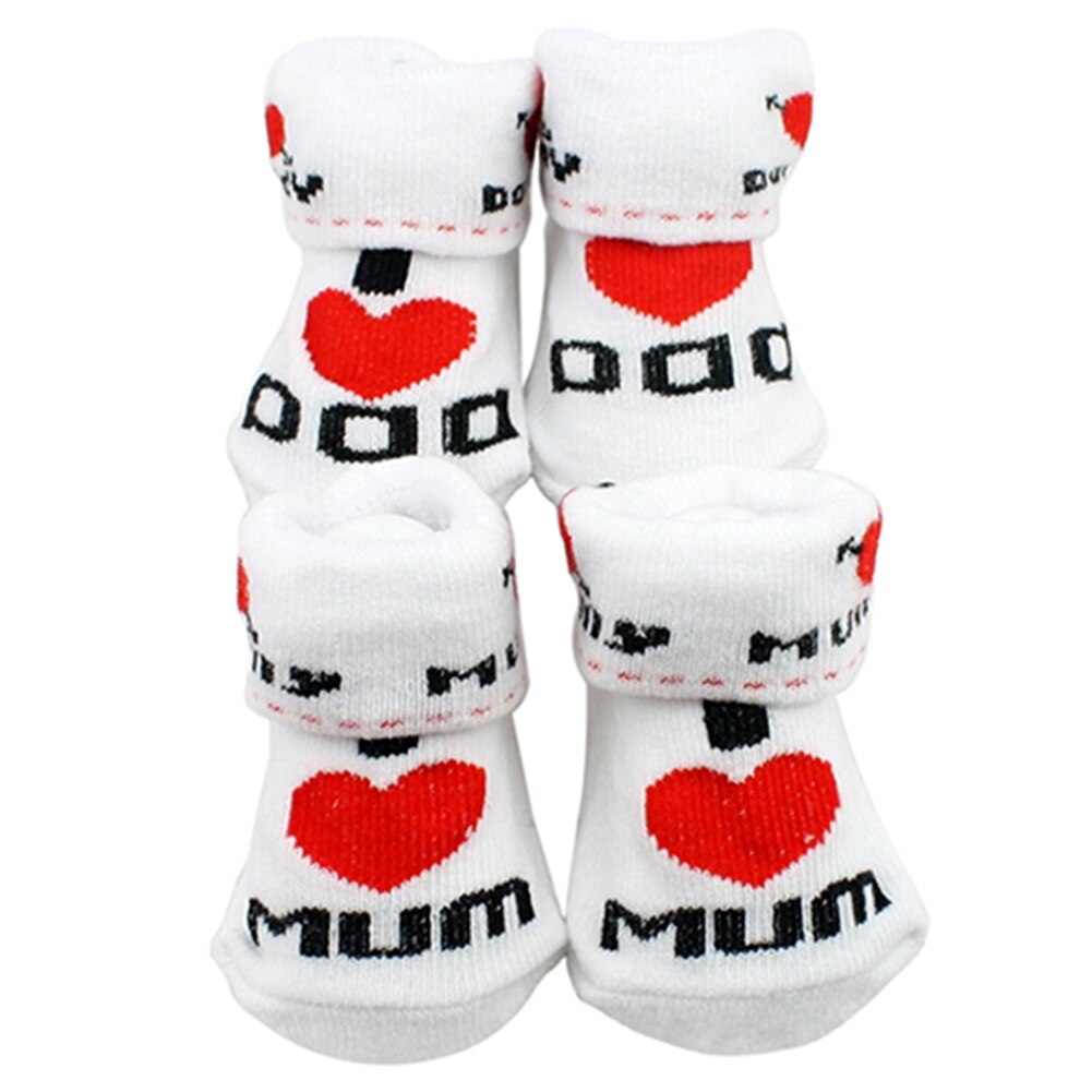 Cute Baby 1 Pair Cotton Socks White I Love Mum/Dad 0-6 Months Newborn Infant Boys Girls