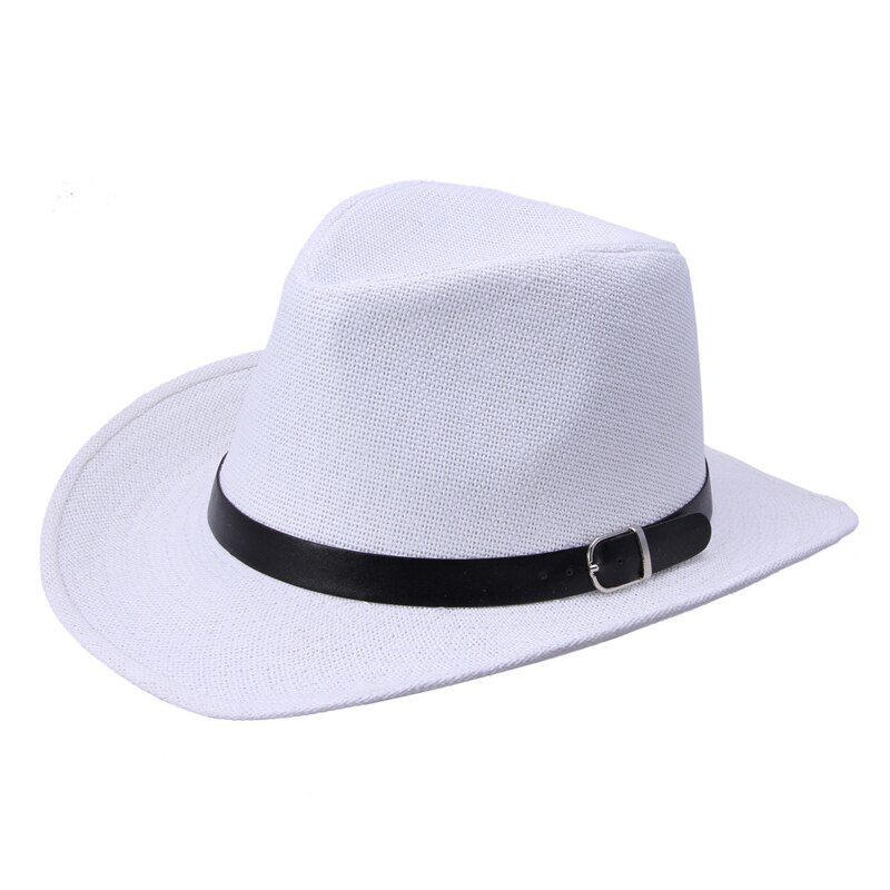Sombreros de vaquero del oeste para hombre y mujer, sombreros de vaquero del oeste para caballero, vaquera, Jazz, iglesia, Sombrero a prueba de sol, Panamá, accesorios Retro Vintage con hebilla: White