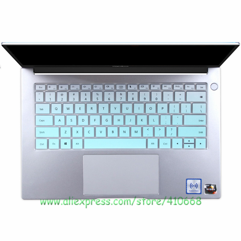 Til huawei matebook  d 14 r5 3500u linux bærbar silikone støvtæt tastatur cover skin protector mate book  d14: Gradvis skyblue