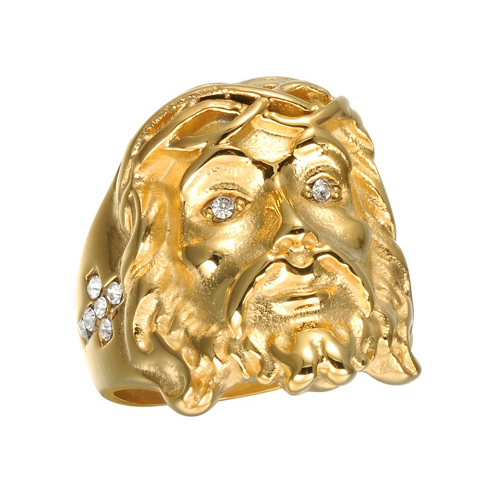 or anneaux cristal croix jésus hommes bague en acier inoxydable de Punk chrétien religieux anneau bijoux: 13 / Golden