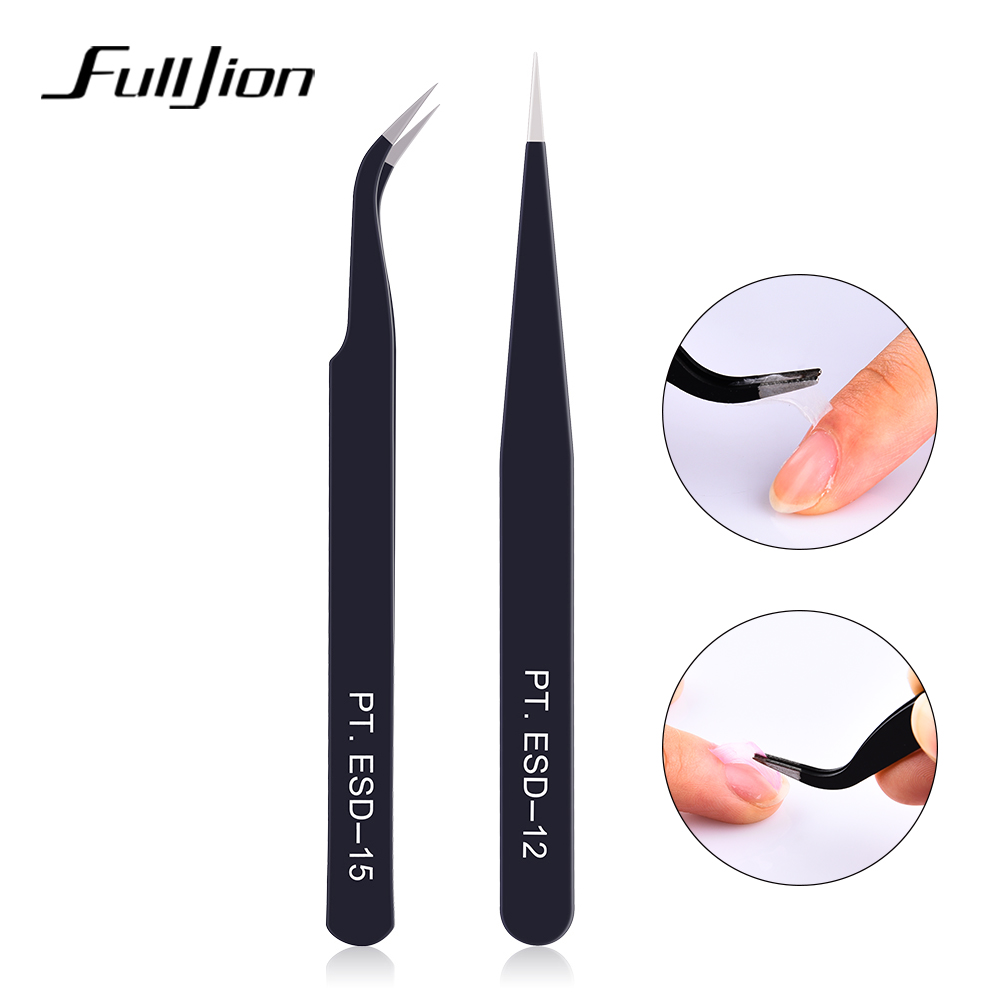 Fulljion Nail Art Anti Zuur Rvs Wenkbrauw Pincet Zwart Gebogen Rechte Nipper Wimper Extension Make Up Nail Gereedschap