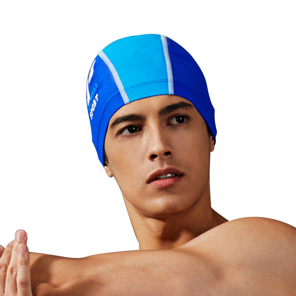 Mænd svømme badehætte 3d ergonomisk badehætte langt hår kort hår voksen badehætte med stor elasticitet høreværn: Blå