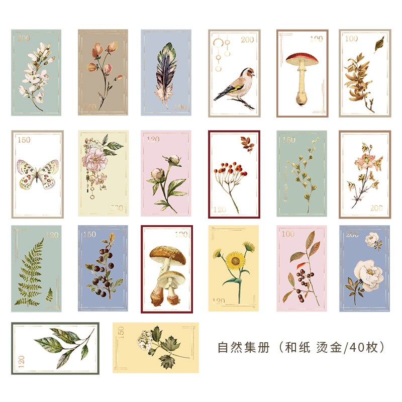 40 stamping old-fashioned nostalgic stamps travel plant stickers junk diary accessories stationery stickers: E