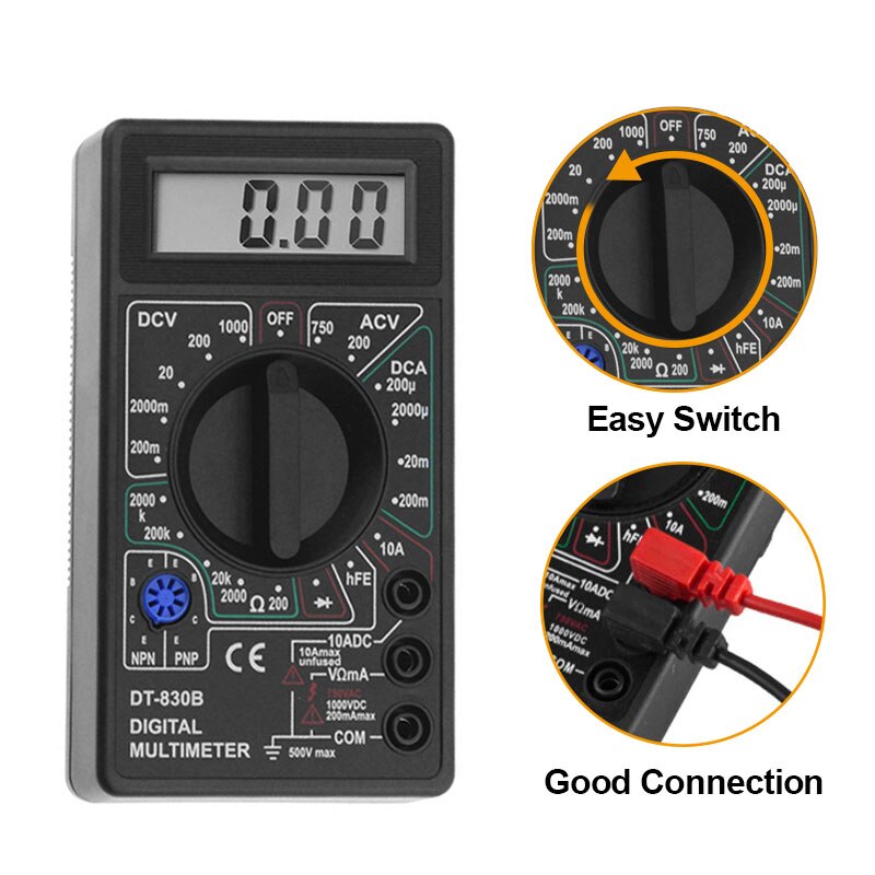 DT-830B Digital Multimeter Voltmeter Ohmmeter Ammeter Handheld Tester Meter Overload Protection With Probe Miernik Elektryczny