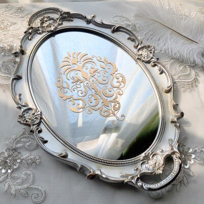 Luksus retro spejl bakke smykker kosmetisk opbevaringsbakke toiletbord kosmetisk opbevaringsbakke udgør plade dekoration hjem: 22-36 x 24.8cm