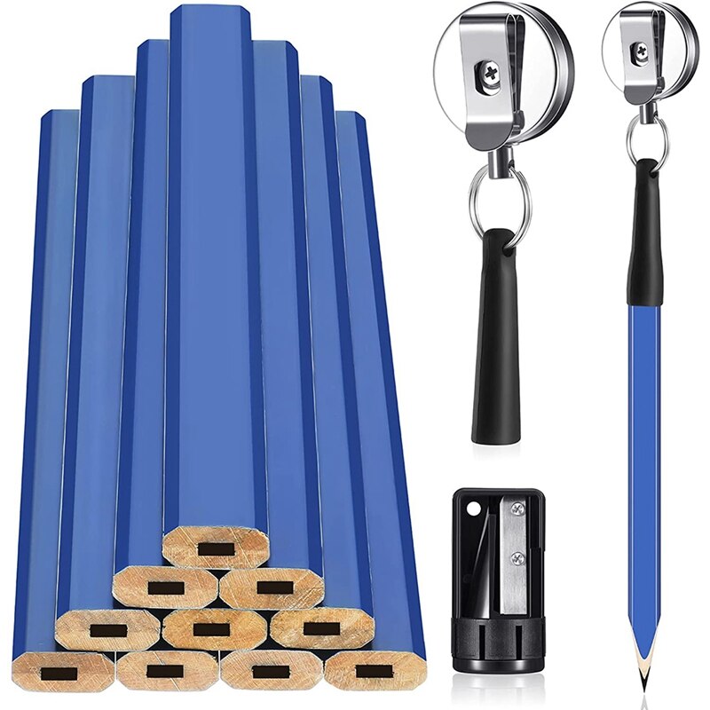 Lápices de construcción con portalápices retráctil, lapicero de carpintero y sacapuntas, para trabajos de construcción mecánicos, 24 piezas: Default Title