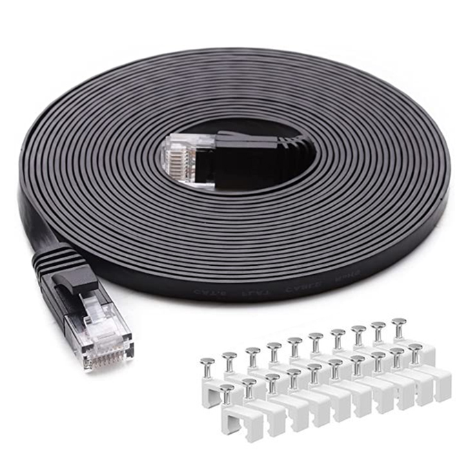 Cable Ethernet Cat6 plano RJ45 ordenador Internet LAN red Ethernet Cable de conexión Cable Ethernet Cat 6: Negro / 100 m
