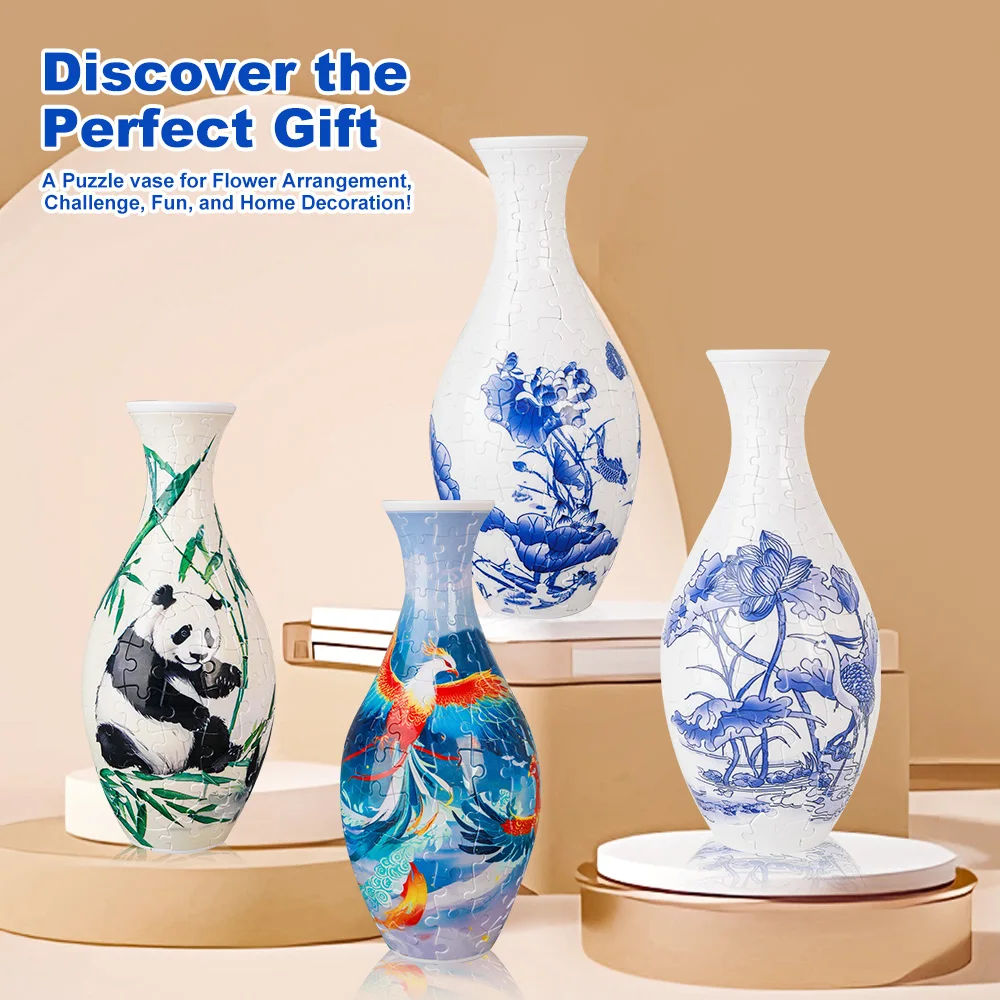 3D Puzzle Vase Panda Flower Building Block Porcelain Artistic Vases Home Decoration Kids Girls Christmas Toy