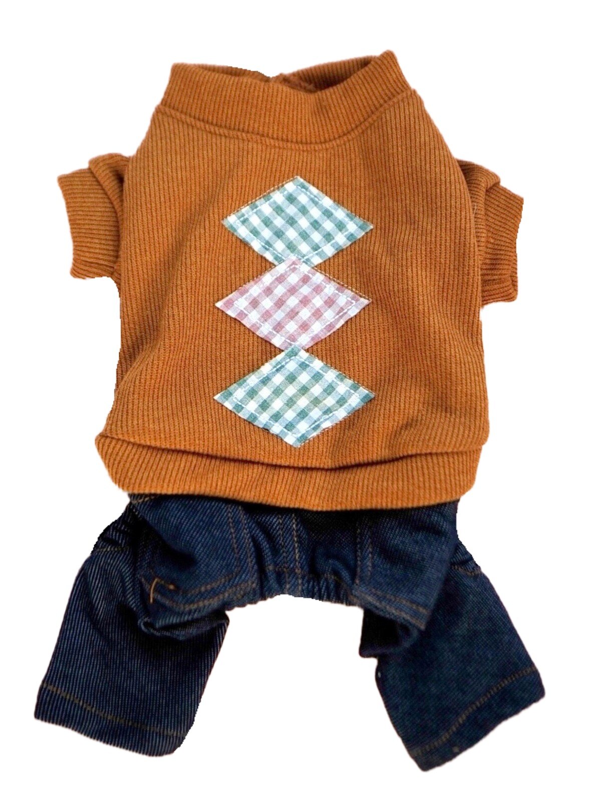 Plaid strikning pet denim jumpsuit vinter varm hund overalls til små dyr shih tzu maltesisk tøj hvalpe tøj pyjamas mops